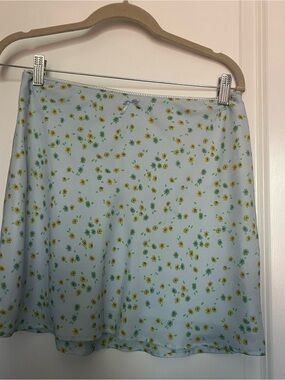 Coquette Mini Slip Skirt with Yellow and Green Floral Print
